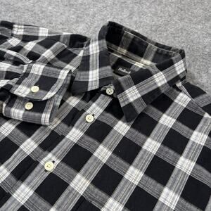 Bullock & Jones Men's Large Black White Plaid Cotton Button Down Shirt USA Made